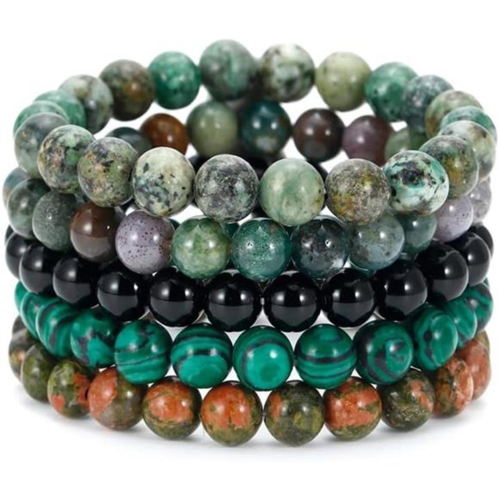 5 PCS Semi-Precious Gemstone Bracelet -Healing Crystal Stone Bracelets  8mm